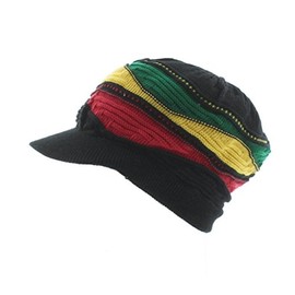 Milani Rasta-Inspired Patterned Woven Beanie with Bill