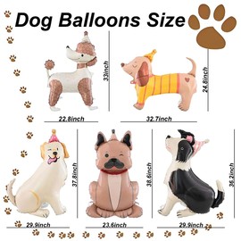 5Pcs Dog Birthday Decorations - 4D Standing Dog Balloons - Puppy Foil Animal Balloons for Dogs Themed Birthday Party Decorations - Dogs Party Decor