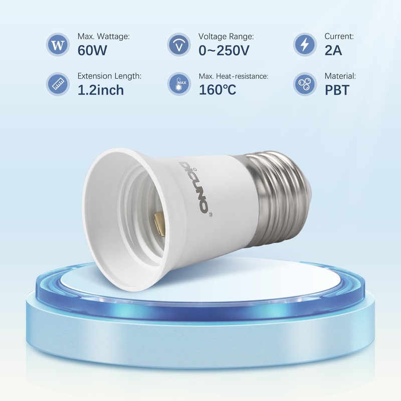 DiCUNO E26 3CM/1.2 Inch Socket Extender, E26 Lamp Bulb Socket