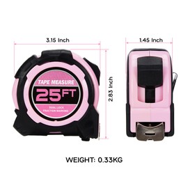 2 Pcs Tape Measure Pink,25FT Dual Lock, Fraction Marking
