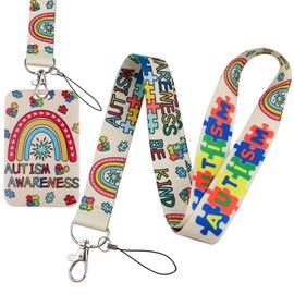 Beemorita Autism Awareness Lanyard with Card Holder, Hidden Disability Lanyard, Cute Rainbow Neck Lanyard Strap for Kids Teachers Teens Adults for Keys ID Badge Name Tag Be Kind Puzzle Key Lanyard