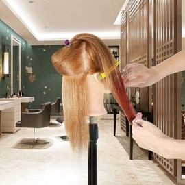 Cabezas de entrenamiento, 40% cabello humano real Cabezal de peluquería Entrenamiento de práctica Corte de estilo de cabeza con abrazadera de mesa Cabeza de maniquí Cosmetología Cabeza de muñeca Rubio (26 pulgadas)