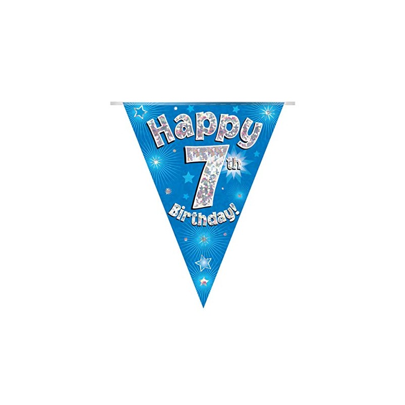 Party Bunting Happy 7th Birthday Blue Holographic 11 flags 3.9m