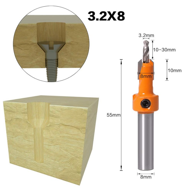 Heyu-Lotus 5 Pcs HSS Countersink Drill Bit Set, Woodworking Chamfer