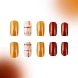 Fall Press on Nails Short Square Fake Nails with Maple Leaf Designs Orange Glitter False Nails Thanksgiving Coffin Glue on Nails Cute Autumn Leaves Artificial Stick on Nails for Women Girls 24Pcs