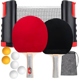 Juego de Juego de Ping Pong，Red de Ping Pong Ajustable A Cualquier Mesa, con 2 Raquetas, 1 Red Retráctil, 6 Ping Pong y Bolsa de Almacenamiento，para Actividades Al Aire Libre en Interiores