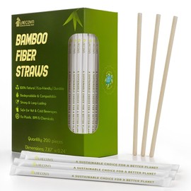 LAECOVN Bamboo Straws Disposable, 200 Count 7.8" Length - Compostable, Plant Fiber, Durable & Plastic Free Drinking Straw - Perfect for Boba, Smoothie, and Cocktail Straws