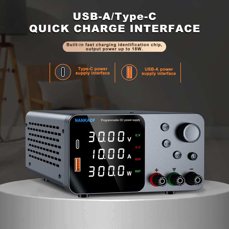 DC Power Supply, 30V 10A Bench Power Supply with Encoder