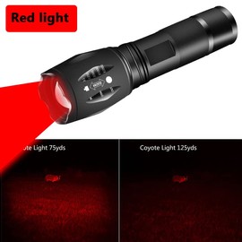 Red Light LED Torch, Red Tactical Torch Signal Lamps Zoomable Adjustable Focus 1 Mode for Night Vision Astronomy Fishing