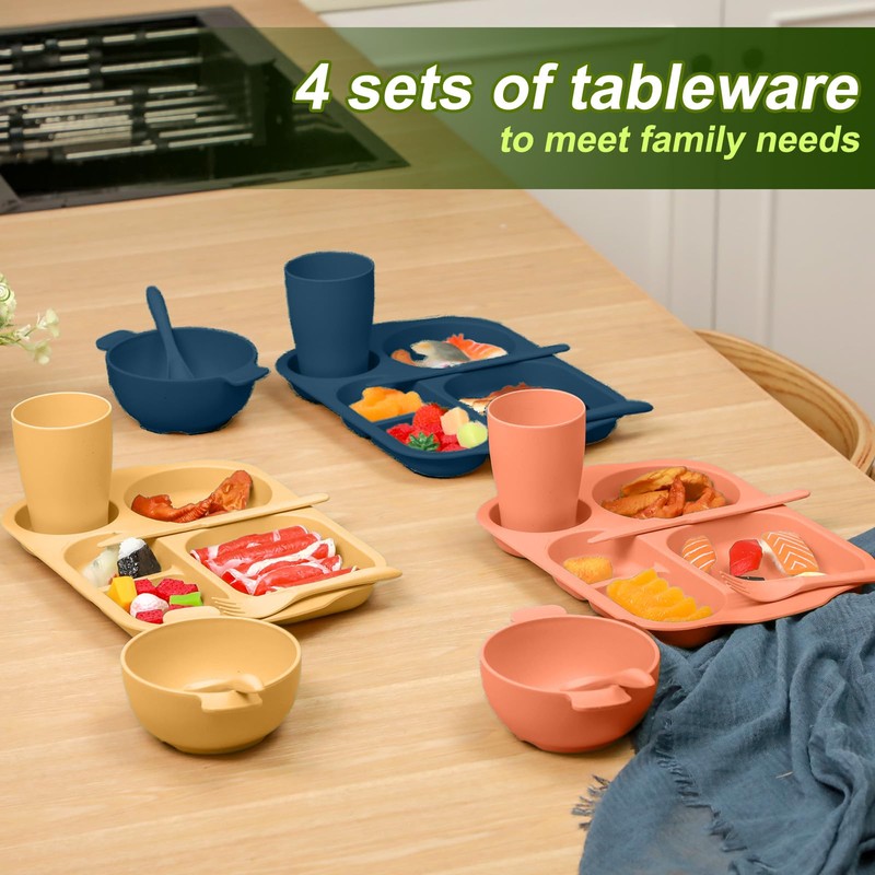 24 Pcs Wheat Straw Dinnerware Cutlery Set for Aldult Including