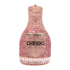 RomanticDesign Champagne Bottle Rhinestone Clutch for Women Glitter Crystal Evening Handbag Party Cocktail Wedding Purse, A-pink