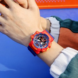 Boosns Mens Watch, Sport Digital Military Waterproof Watches LED Outdoor Dual Time Fitness Watches (Blue Red)