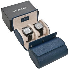 Genuine Leather Watch Roll Travel Case - Watch Roll Case For 2 Watches With Luxury Lining - Protect, Travel,Store, & Display Fine Timepieces (Blue-2 Slots)
