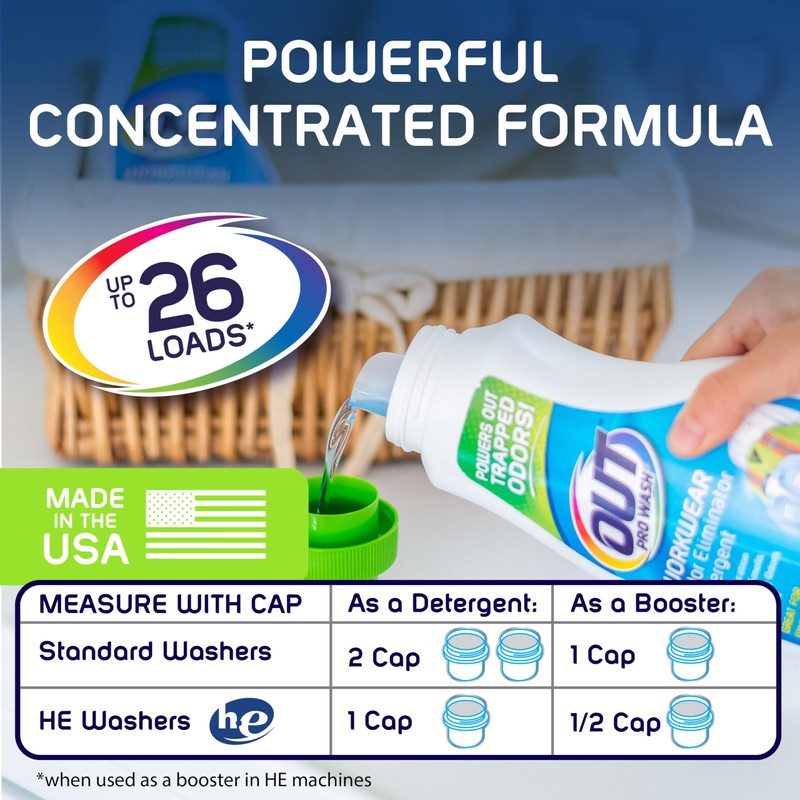 OUT ProWash Workwear Stain Remover Laundry Detergent and Odor Eliminator,