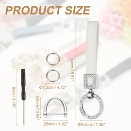 uxcell Leather Wristlet Keychain, Car Key Chain Holder with Silver Key Ring and Anti-Lost D Ring, Keychain Wristband for Women Men, White