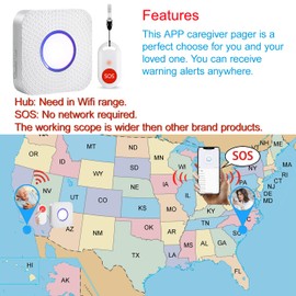 Sistema de botón de llamada inalámbrico inteligente WiFi para personas mayores, discapacitados, ancianos, alerta de vida de emergencia, Wi-Fi de 2.4 GHz, soporte de aplicaciones (1 puerta de enlace 2