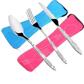 6 PCS Flatware Sets Knifes, Forks, Spoons, FLYING_WE 2 Pack Lightweight Stainless Steel Tableware Dinnerware with Carrying Case Perfect for Traveling Camping Picnic Working Hiking Home.