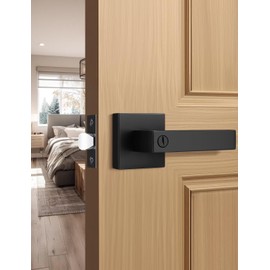 Tinewa 1 Pack Square Privacy Door Levers Locksets in Matte Black Finish, Bed/Bath Door Levers Keyless Interior Handles,Reversible for Left Right Handed Doors