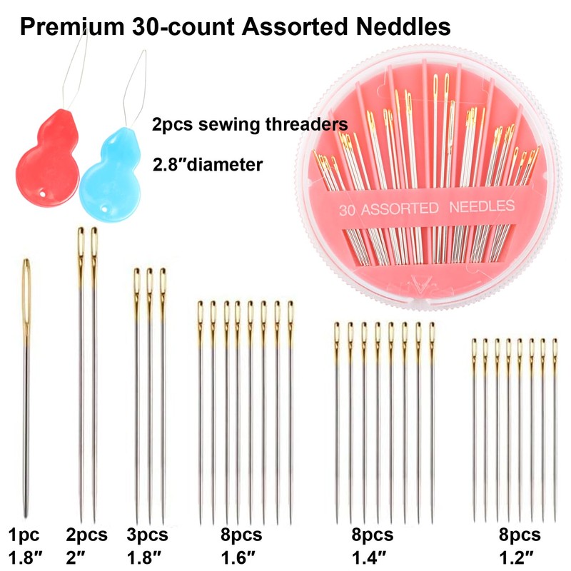 Eketirry Premium Hand Sewing Needles，2 Pack 30-Count Assorted Needles for