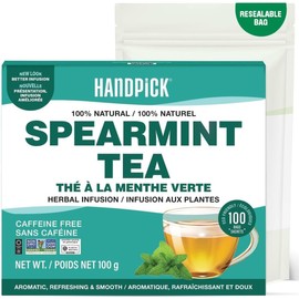 HANDPICK, Spearmint Tea Bags (100 Herbal Tea Bags) | Refreshing Mint Tea | Non-GMO, Gluten Free | Round Eco-Conscious Teabags