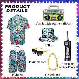 YQVGFBY 80s 90s Fancy Dress for Men 80s 90s Shell Suit Costume Men,Hip-hop T-shirts and Shorts Set, Sportswear, Disco,Carnival Costumes (Green, M)