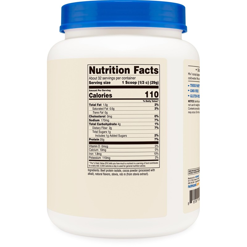 Nutricost Beef Protein Isolate Powder Chocolate (2 Pounds) - 20