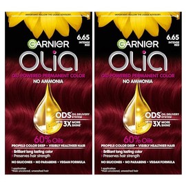 Garnier Garnier Olia Hair Color, Oil Powered Ammonia Free Permanent Hair Dye for Long-Lasting Color, 6.65 Intense Red, 2 Dye Kits