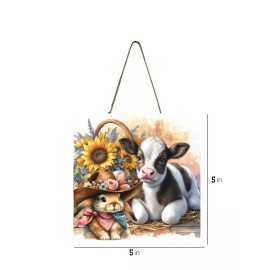 Handmade Western Bunny and Cow Easter Handmade Wood Mini Small Sign