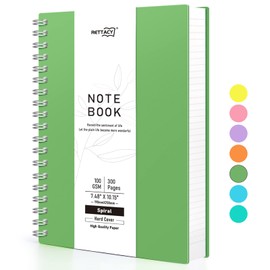 RETTACY B5 Notepad, Notebook, Spiral Bound Notebooks, 300 Sheets/150 Pages for Writing, 100 GSM College Ruled Paper, PVC Hardcover, 19 x 25 cm - Green