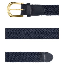 Streeze Mens/Ladies Stretch Belt ─ 30mm Wide with Gold Metal Buckle Elastic Fabric Woven Braided 11 Colours (Navy, 2XL)