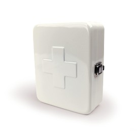 Kikkerland Empty Steel First Aid Kit Case – Multi-Purpose Medical Supply Organizer – Portable First Aid for Home, Office, & Travel, White