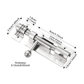 2 PCS Door Lock Bolts,3 inch(75mm) 201 Stainless Steel Door Latch Slide Bolt Locks,Rustproof Slide Locks Door Locks with Screws for Bathroom Bedroom Toilets Yard Garden(Silver)