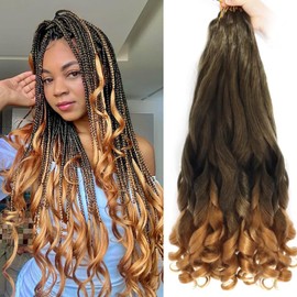 22 inch French Curly Braiding Hair 8 Pack Loose Wavy Spiral Curl Braids Crochet Hair Deep Wave Synthetic Extensions Pre Stretched Bouncy Braiding Hair(22inch t27#)