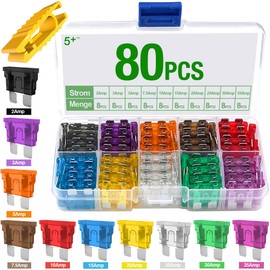 5 Plus Standard Fuses 80 Pcs Assorted Auto Car Standard Blade Fuses Replacement Kit 2A 3A 5A 7.5A 10A 15A 20A 25A 30A 35A With 1 Carrying Box And Fuse Extractor (Car Standard Blade Fuse)