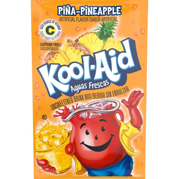 Kool-Aid Aguas Frescas Pina Pineapple Flavored Unsweetened Caffeine Free Powdered Drink Mix, 0.14 oz Packet (Pack of 48)