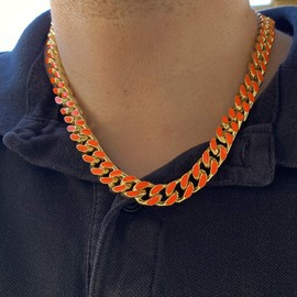 Bling Cartel Men's 14K Gold Plated Orange Miami Cuban Chain 16"-24" Hip Hop Necklace 10.5MM Thick (20)