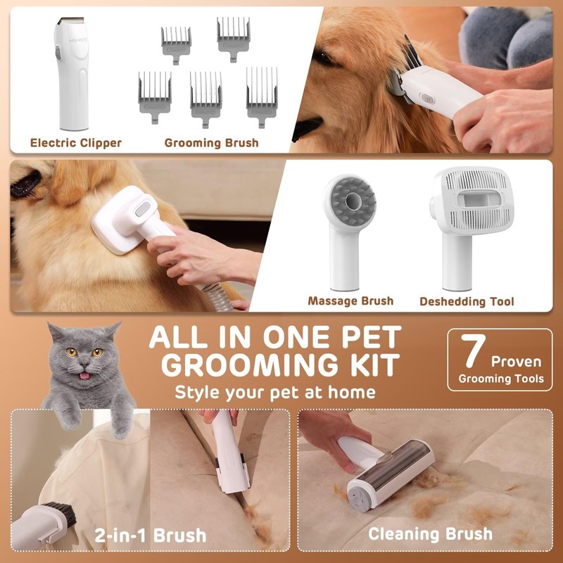 HEAPETS Dog Grooming Vacuum Kit - 3L Vacuum with 7