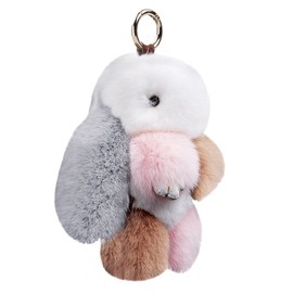 Cute Easter Rabbit Bunny Fur Doll Key Chain for Women Bag Charms, Soft Plush Pom Pom Handbag Key Ring Cellphone Car Pendant Decoration (Multi-color)
