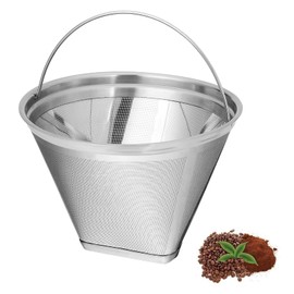 Reusable Coffee Filter with Handle, Compatible with 12 Cups Coffee Machines, Size 4 Stainless Steel Coffee Permanent Filter, Washable Coffee Filter for Making Manual Coffee