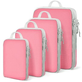 4 pcs Compression Packing Cubes Set,Travel Packing Cubes for Suitcases,Lumobrilla Travel Organisers for Carry On Luggage,Waterproof Cubes,Expandable Storage for Women/Men,Pink
