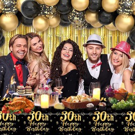 3 Pack 30th Birthday Tablecloth Decorations for Men Women, Black Gold Happy 30 Birthday Theme Table Cover Party Supplies 30 Year Old Birthday Plastic Disposable Rectangular Table Cloth (30th)