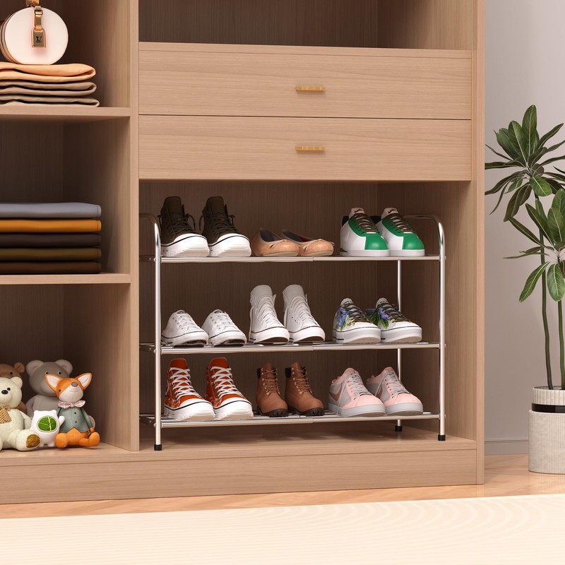 Botion 3 Tier Expandable Shoe Rack for Closet, Stainless Steel