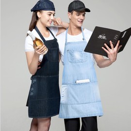 FYTXSZ Denim Apron for Women and Men with Pockets – Adjustable Chef Aprons for Cooking, Kitchen, Hairstylist, Barber, Work or Café Use – Durable Bib Apron (Dark Gray) (Dark Blue)