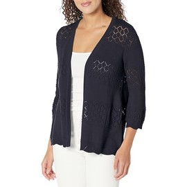 MULTIPLES Women's Three Quarters Bell Sleeve Open Front Cardigan Sweater, Midnight