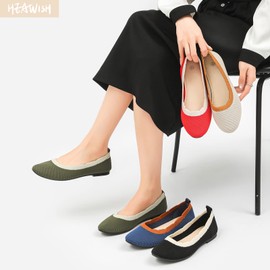 HEAWISH Comfortable Round Toe Flats Shoes Women, Slip On Dressy Ballet Flats for Women, Fashion Women's Flats for Walking(Olive Green, US9)