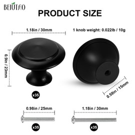 BEIUTAO 35 Pack Cabinet Knobs, 1.18in/ 30mm Dresser Knobs, Round Drawer Knobs, Alloy Kitchen Cabinet Knobs, Matte Black Cabinet Knobs with Screws, Black Knobs for Cabinets and Drawers