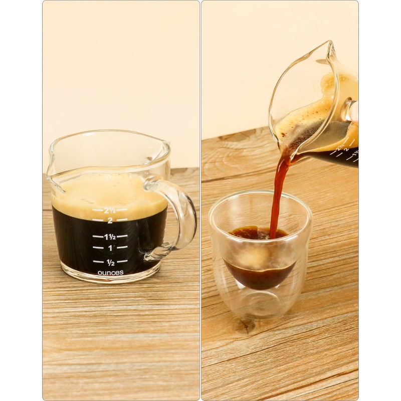 QWORK Espresso Shot Glass with Handle, 4 Pack 3-Ounce Double