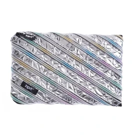 Zipit Large Pencil Case Metal Look Large Makeup Bag Silver