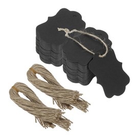 PATIKIL 500Pcs Black Price Tags with Twine String Attached, 2.76 x 1.97 Inch Scalloped Paper Hang Label Tags Craft Gift Bags Tags for Wrapping Presents Wedding Favor