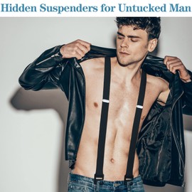 2 Pcs Hidden Suspenders for Men Hiking Undergarment Suspenders for Winter Untucked Men Outdoor Hiking Ski Pant(Black, Navy,45in-medium)